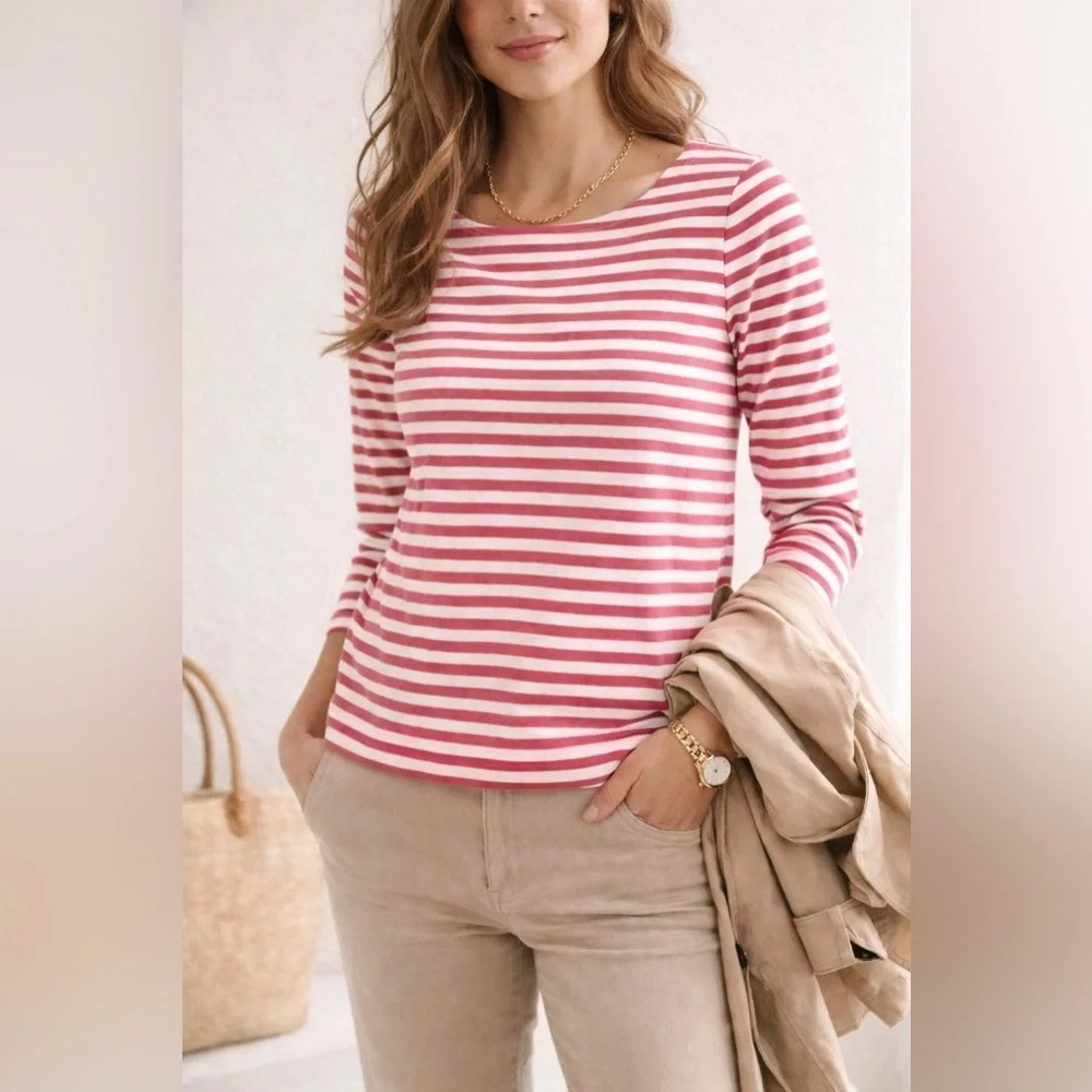J. Crew Pink & White Stripe Woven Back Top Sz S